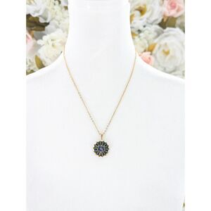 Enamel Vintage Coat of Arms Blue Green Gold Castle Core Pendant Necklace